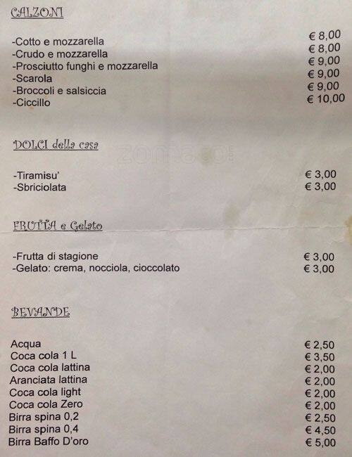 Menu di Pizzeria da ciccillo Roma 