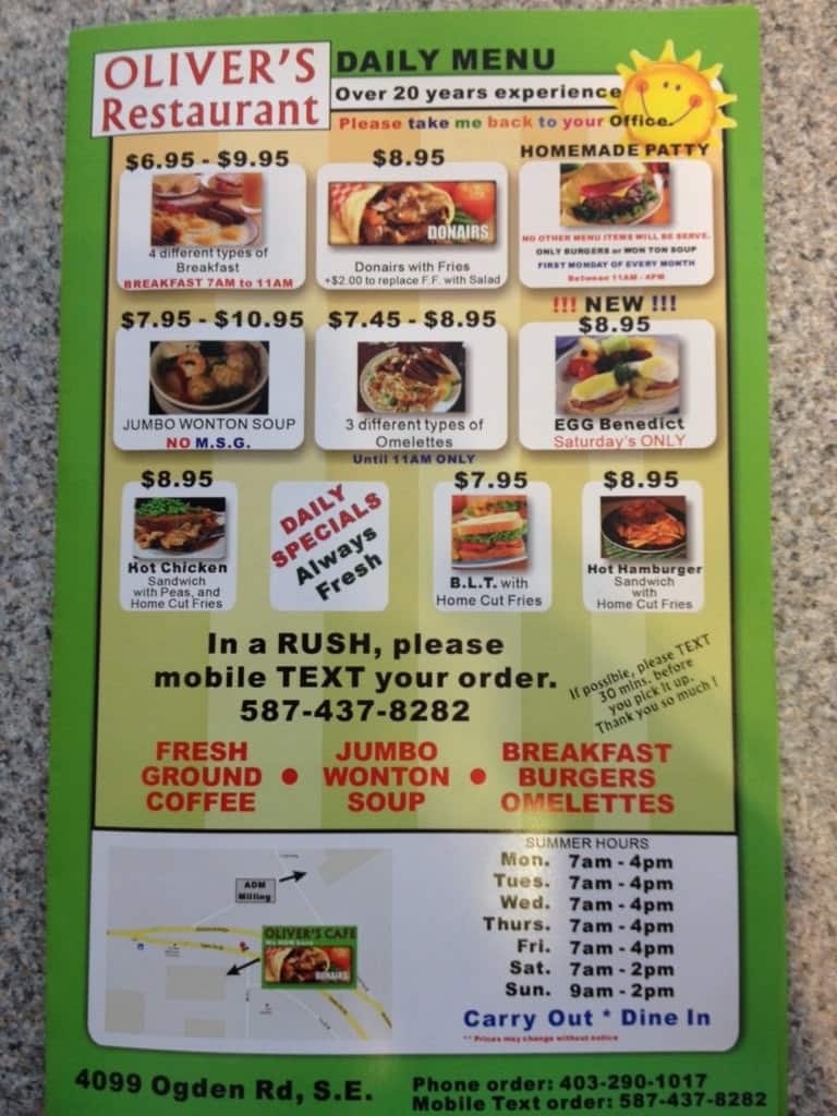 Oliver's Cafe Menu, Menu for Oliver's Cafe, AlythBonnybrookManchester