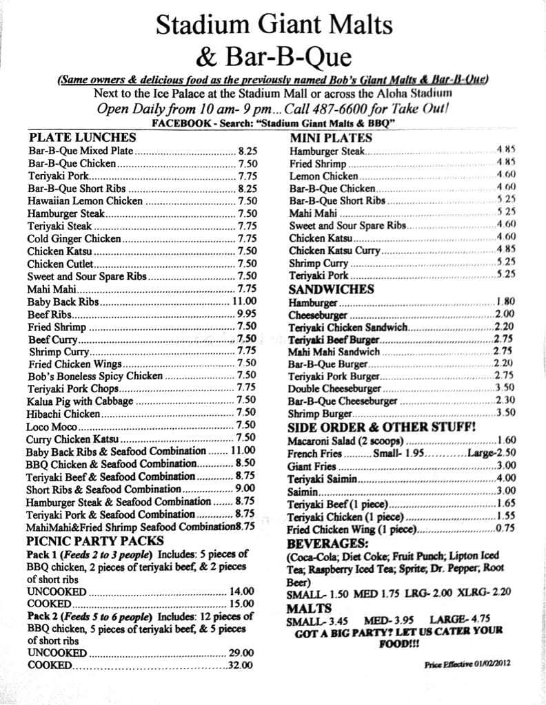 Bob S Bar B Que Menu Menu For Bob S Bar B Que Salt Lake Rest Of Hawaii