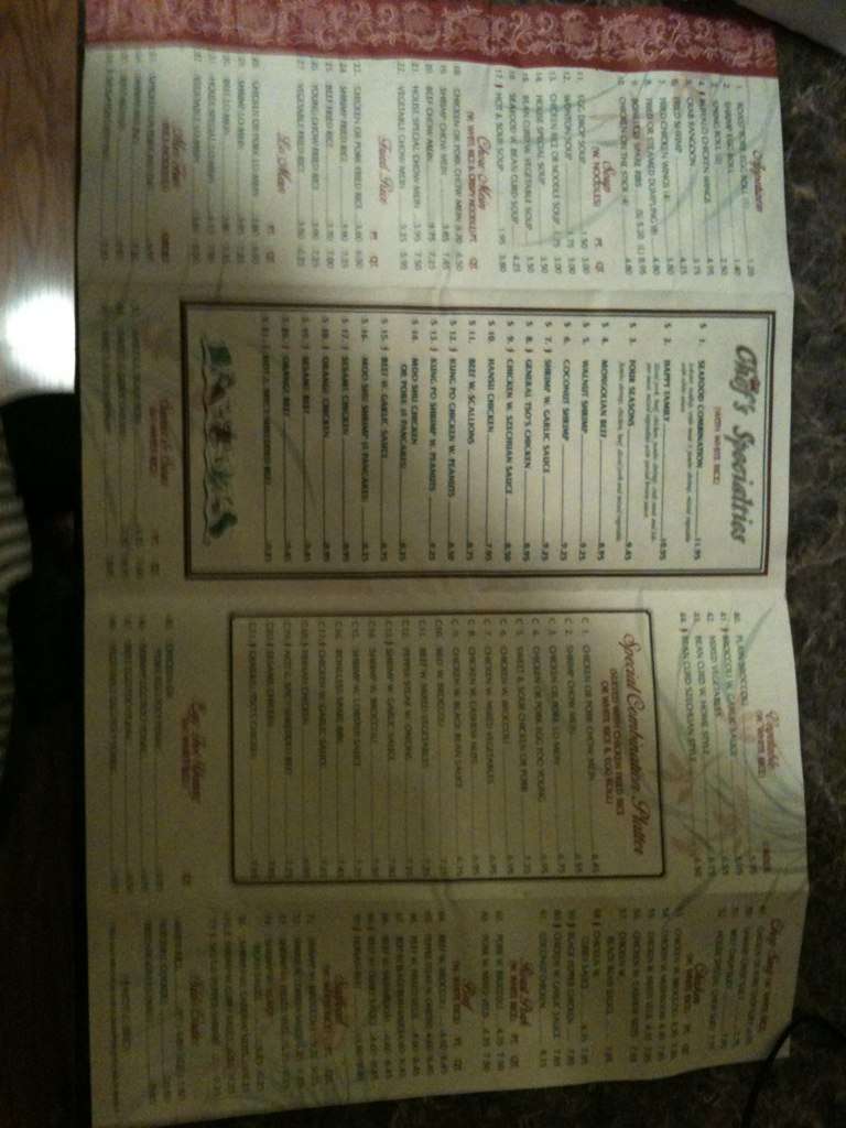 Menu at Chopsticks restaurant, Waterford