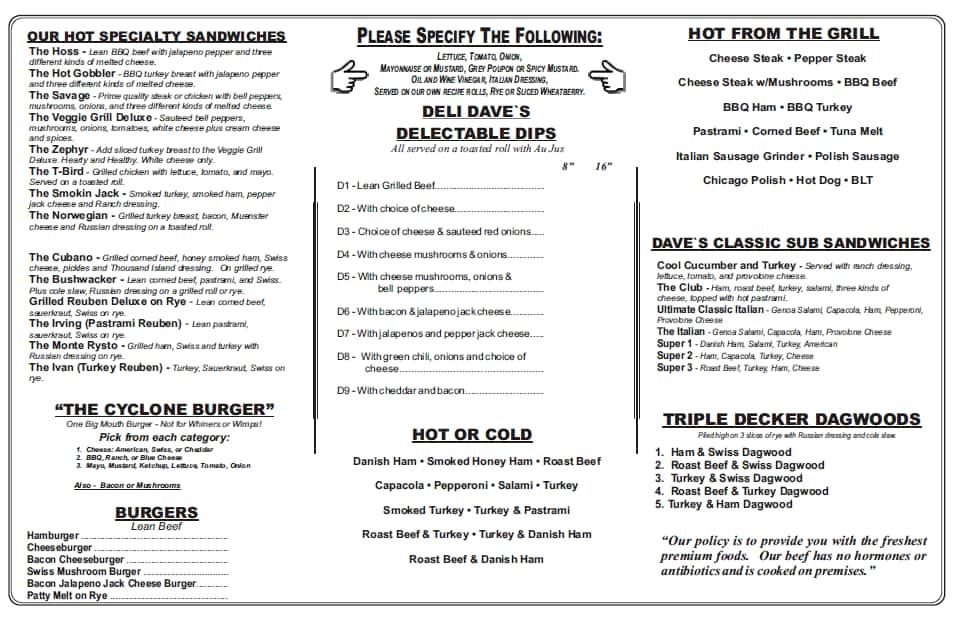 Menu At Deli Daves Restaurant Pueblo West