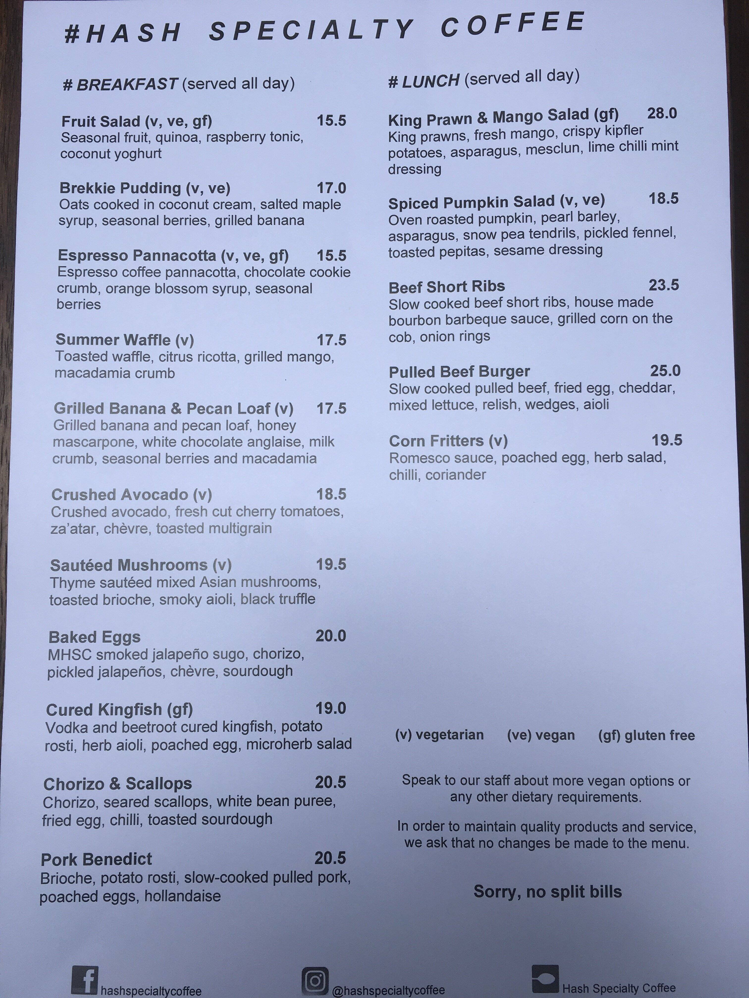 Hash Specialty Coffee Menu, Menu for Hash Specialty Coffee, CBD, Melbourne Urbanspoon/Zomato