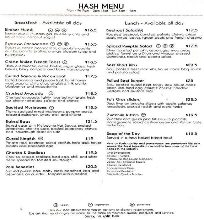 Hash Specialty Coffee & Roasters Menu Urbanspoon/Zomato