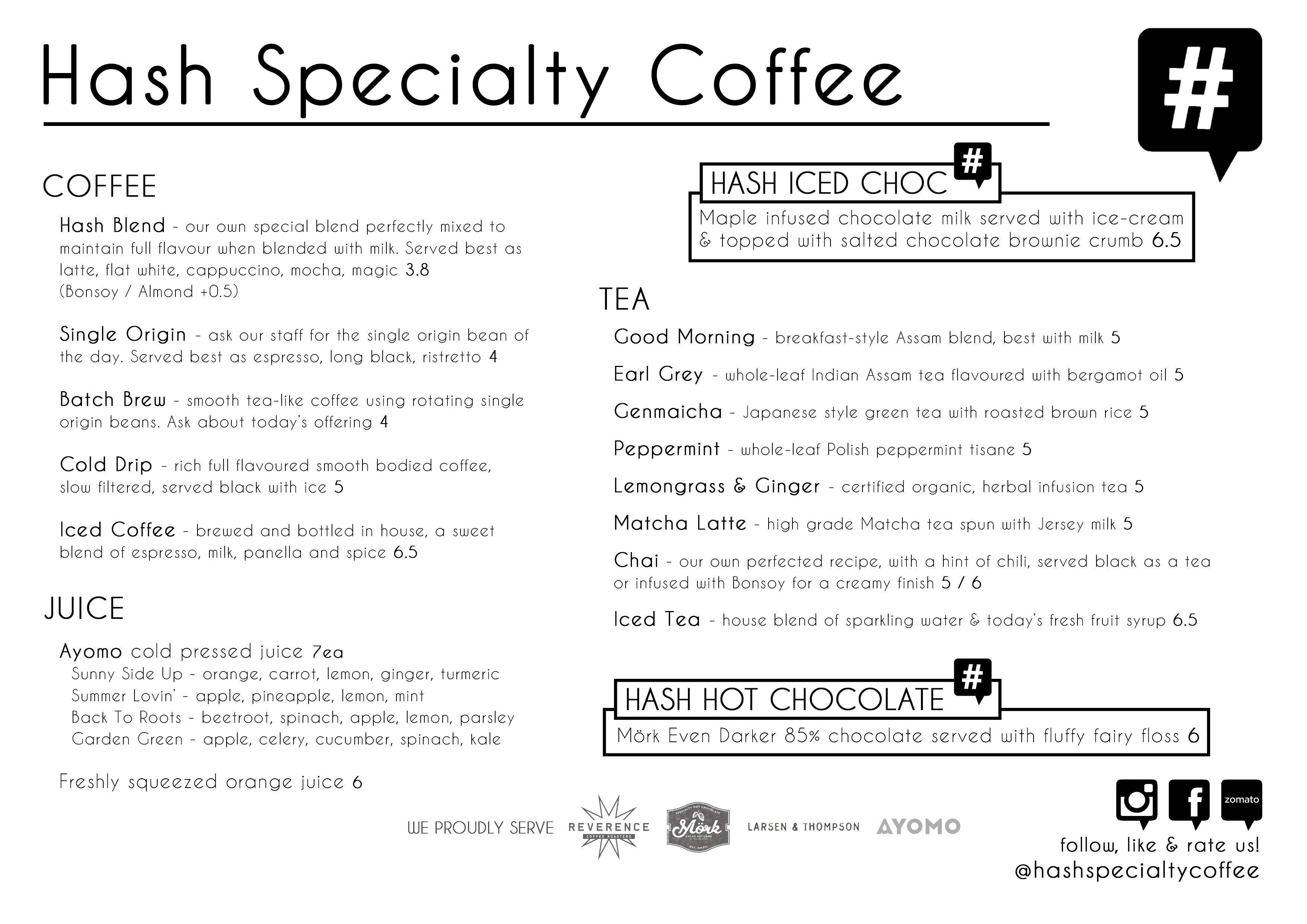 Hash Specialty Coffee Menu, Menu for Hash Specialty Coffee, Hardware