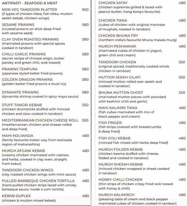 Menu at The Eighteen, Indore