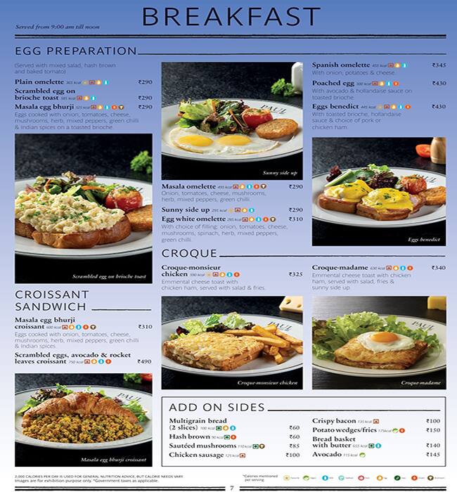 Menu of PAUL, Vasant Kunj, New Delhi