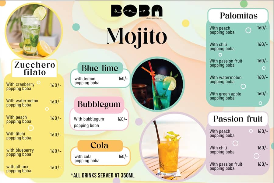 Menu of Boba Bae, Marad, Kochi