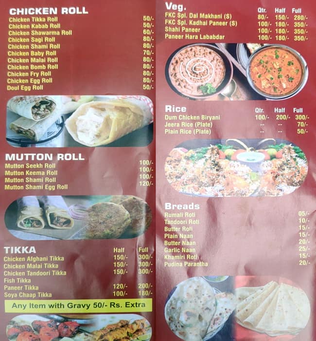 FKC momos & rolls menu