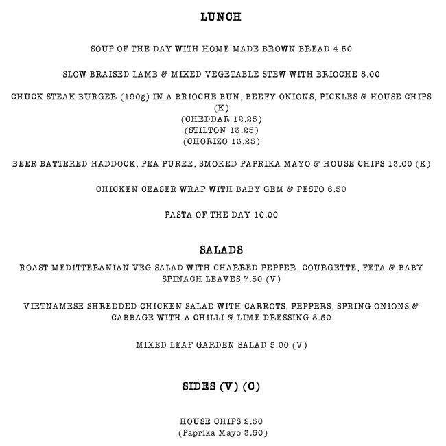 The Print House Menu, Menu for The Print House, Stratford, London