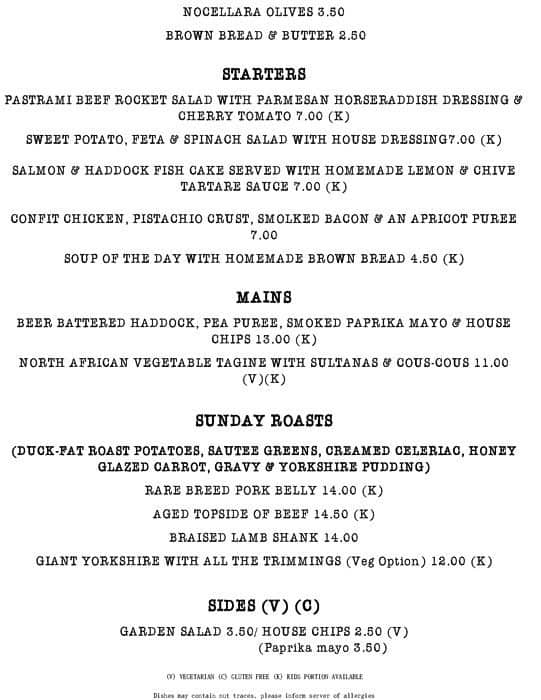 Menu at Print House Bar & Kitchen, London, 133 High St