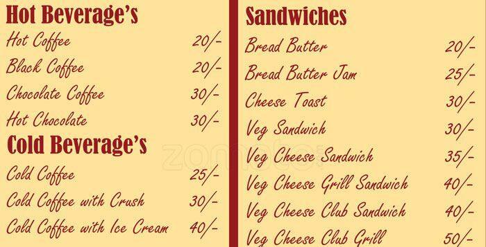 Coffee Cafe menu
