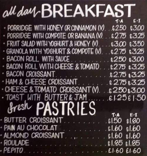 Pep & Fodder menu