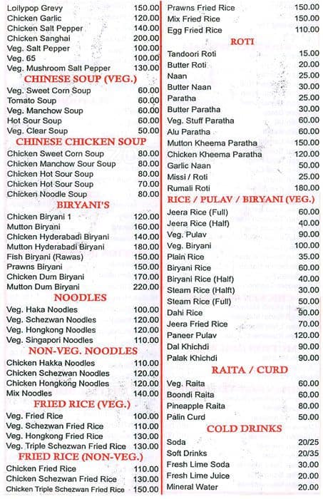 Kaveri Punjab menu