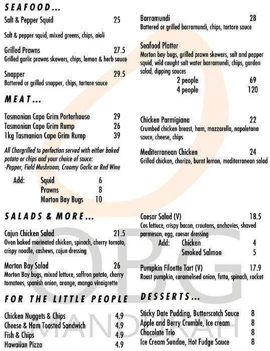 Menu at Oceanic Bar + Grill, Mandurah