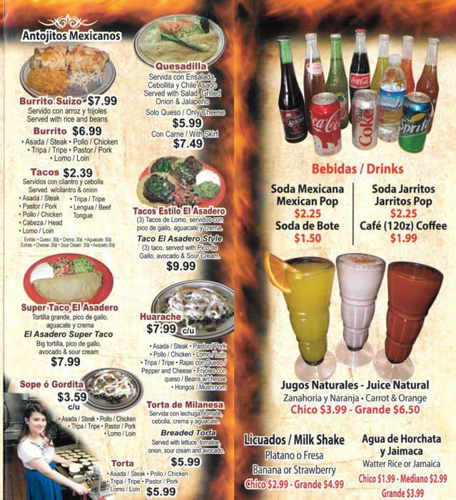 Menu at El Asadero restaurant, Melrose Park