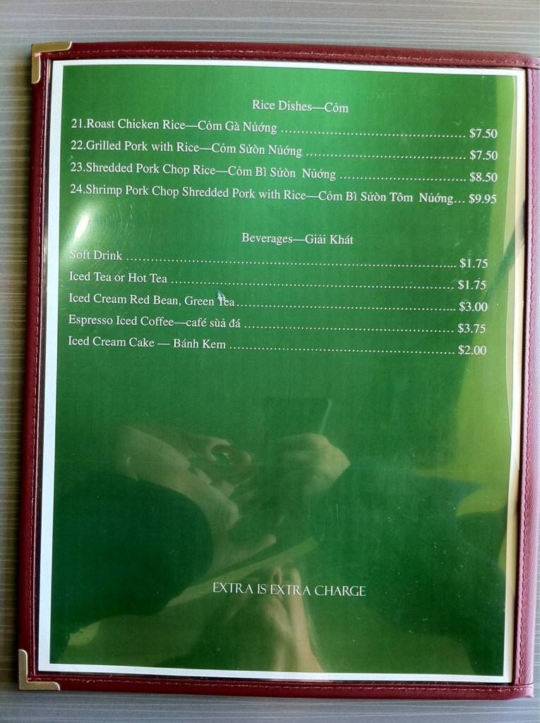 Menu at Noodles & Pho restaurant, Chattanooga, Hwy 153