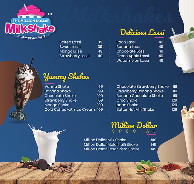 Menu of The Million Dollar Milk Shake, Mira Road, Mumbai