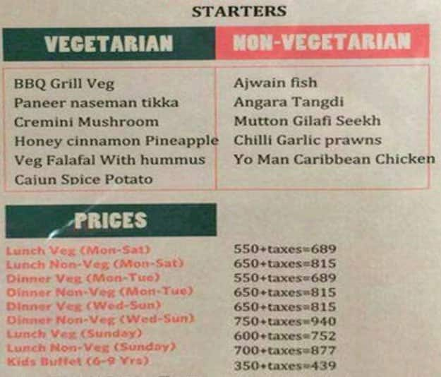 Barbeque Nation, Chandrasekharpur Menu