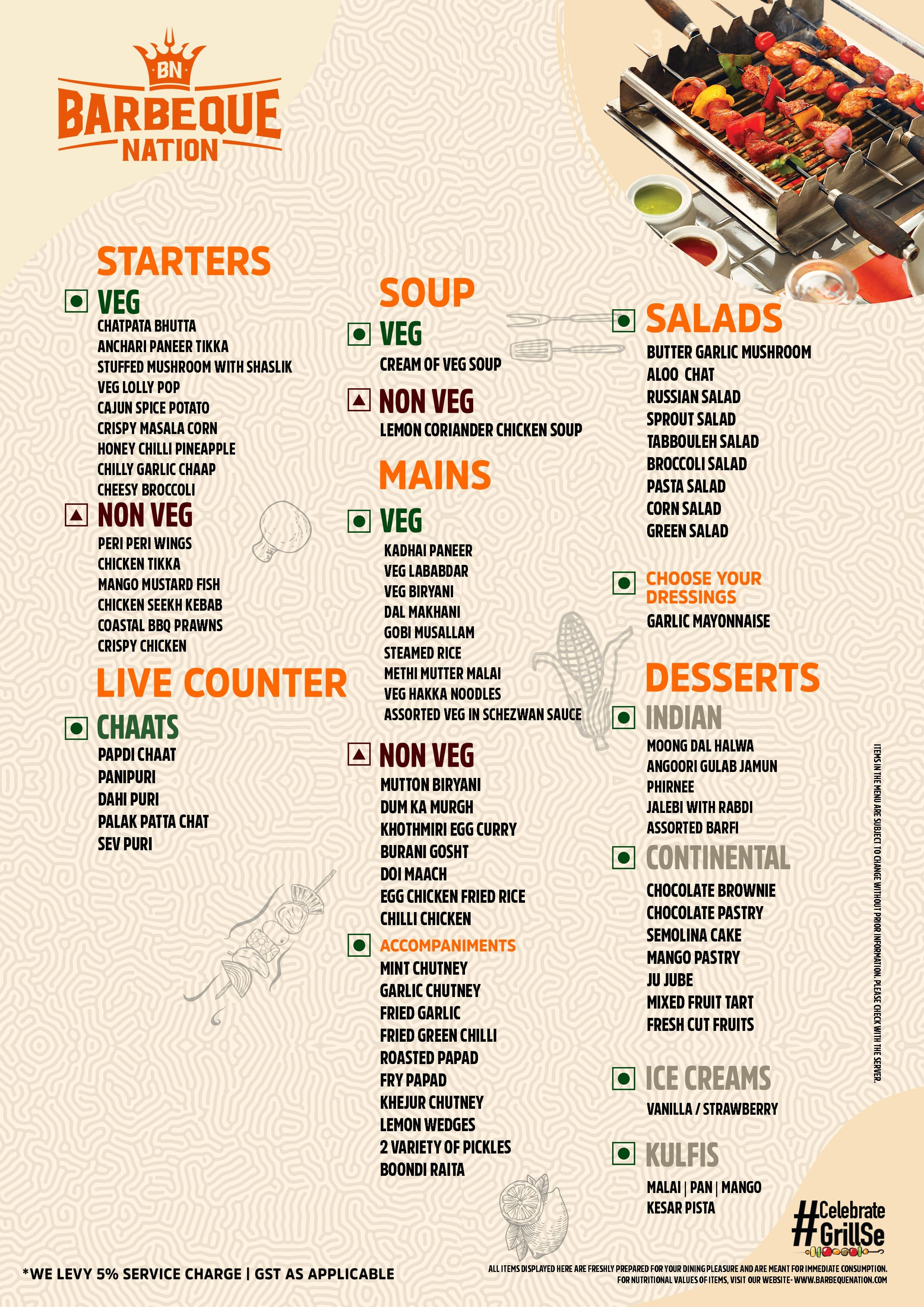 Menu of Barbeque Nation, Patrapada, Bhubaneshwar