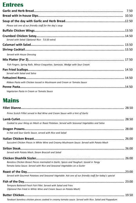 Menu at Aerodeck Cafe Bar & Restaurant, Auckland