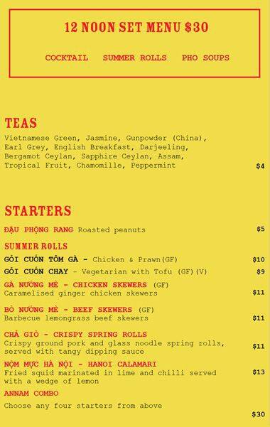 Menu at Annam Restaurant, Wellington