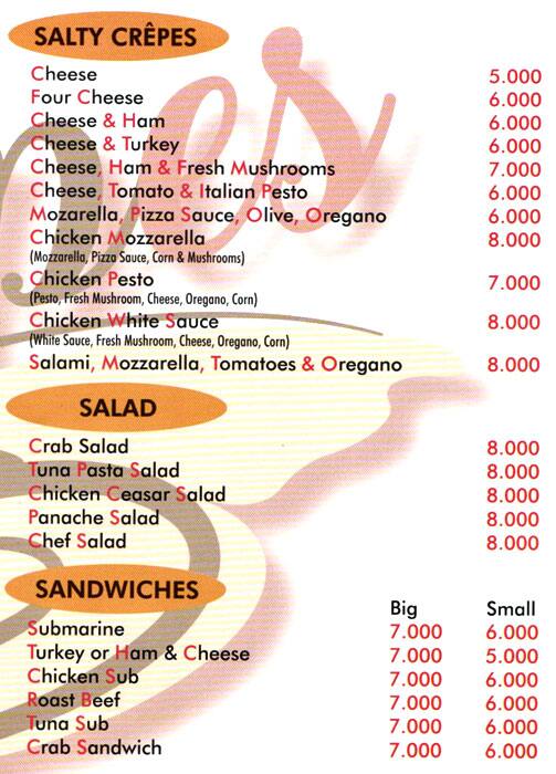 Crêpes Pierre menu