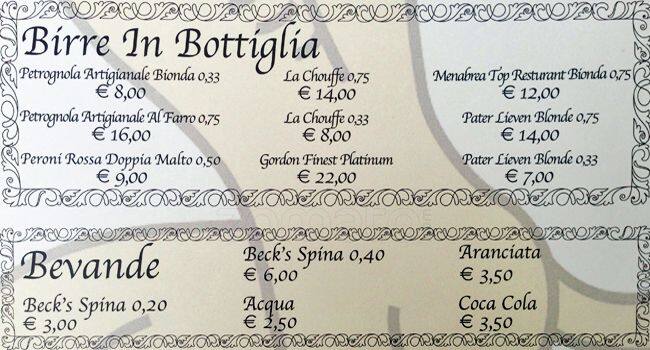 Menu di Chalet Villa Flaminia 