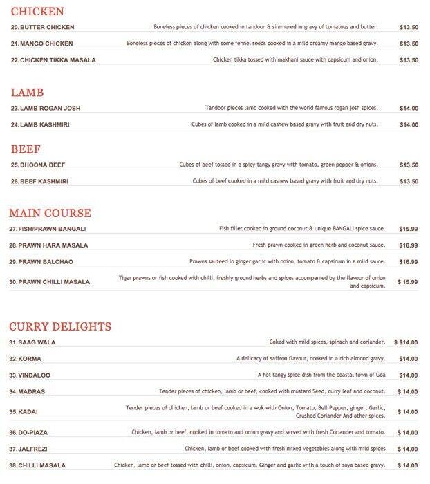 Coriander traditional Indian tandoori cuisine menu