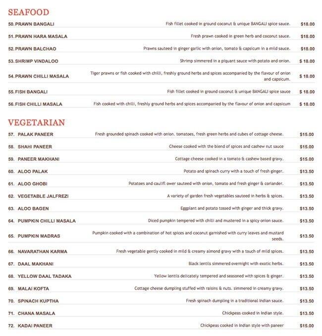 Coriander traditional Indian tandoori cuisine menu