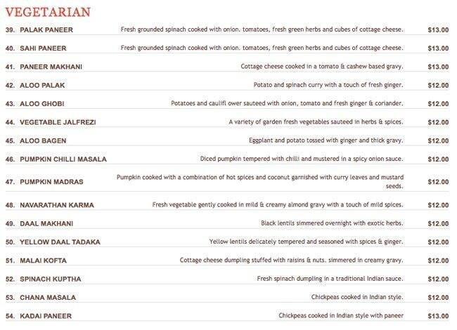 Coriander traditional Indian tandoori cuisine menu