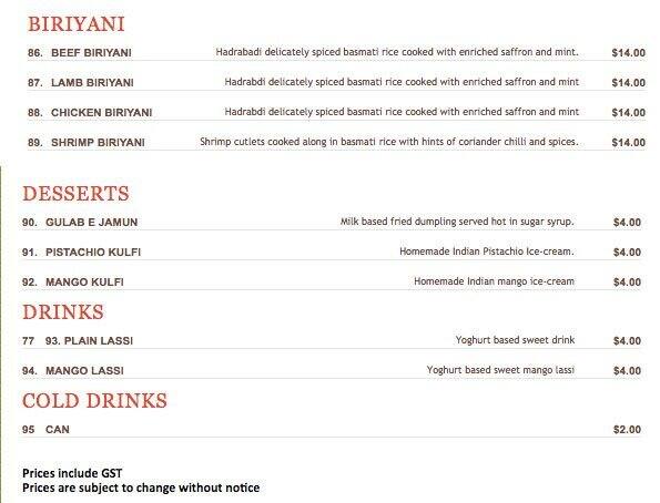 Coriander traditional Indian tandoori cuisine menu