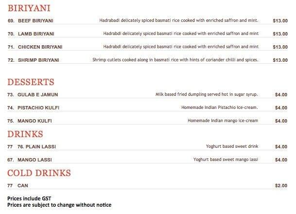 Coriander traditional Indian tandoori cuisine menu
