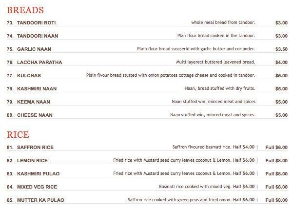 Coriander traditional Indian tandoori cuisine menu