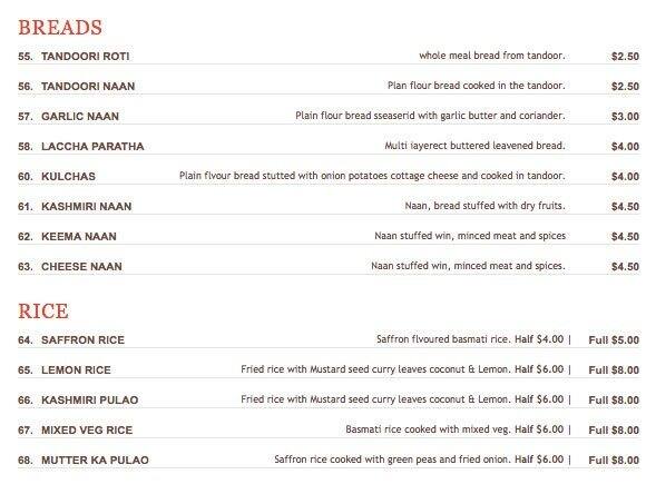 Coriander traditional Indian tandoori cuisine menu