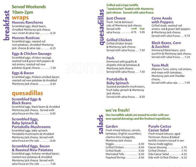 Purple Cactus Burrito & Wrap Bar Menu Urbanspoon/Zomato