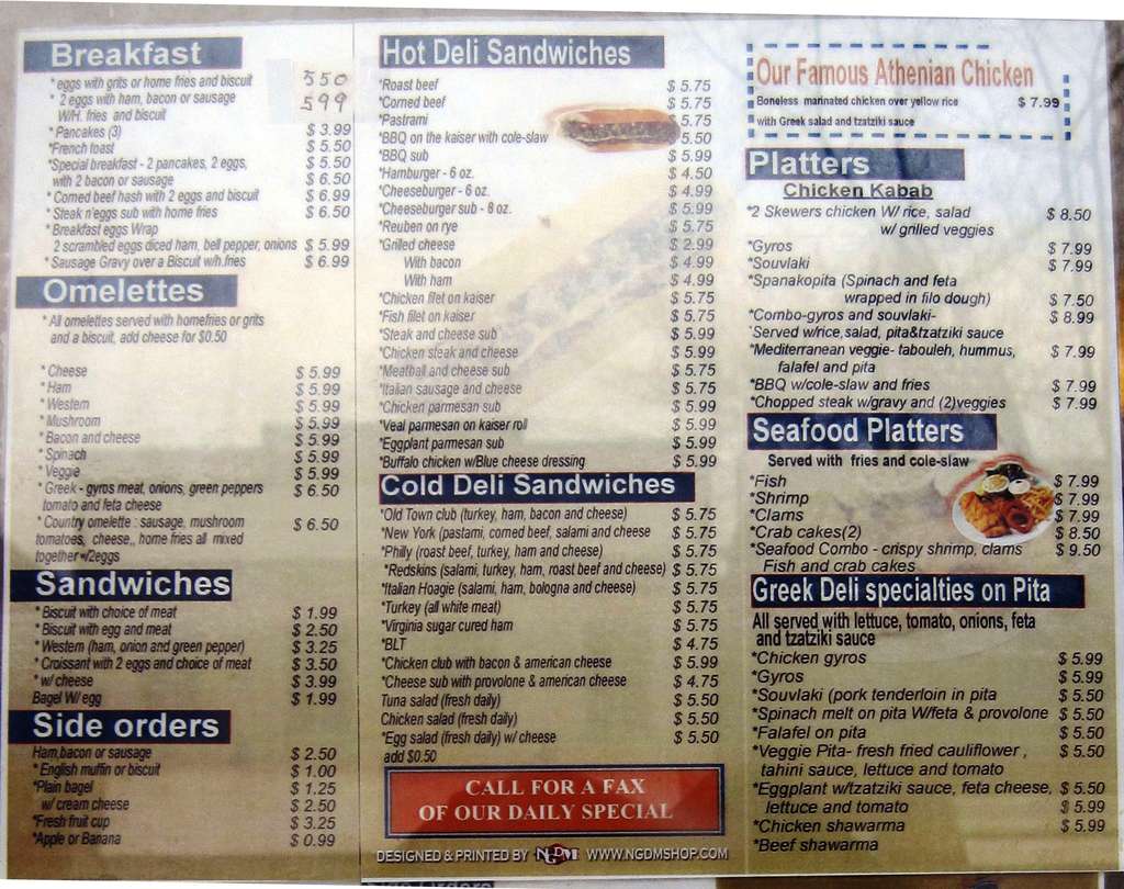 Old Town Deli Menu, Menu for Old Town Deli, Alexandria, Alexandria