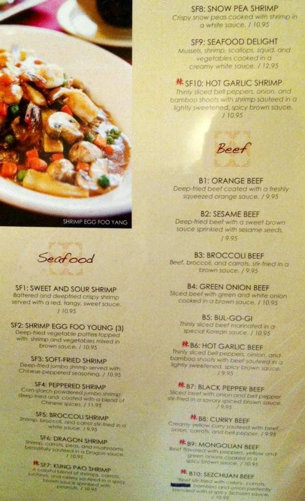 Menu at Chopsticks restaurant, Tulsa