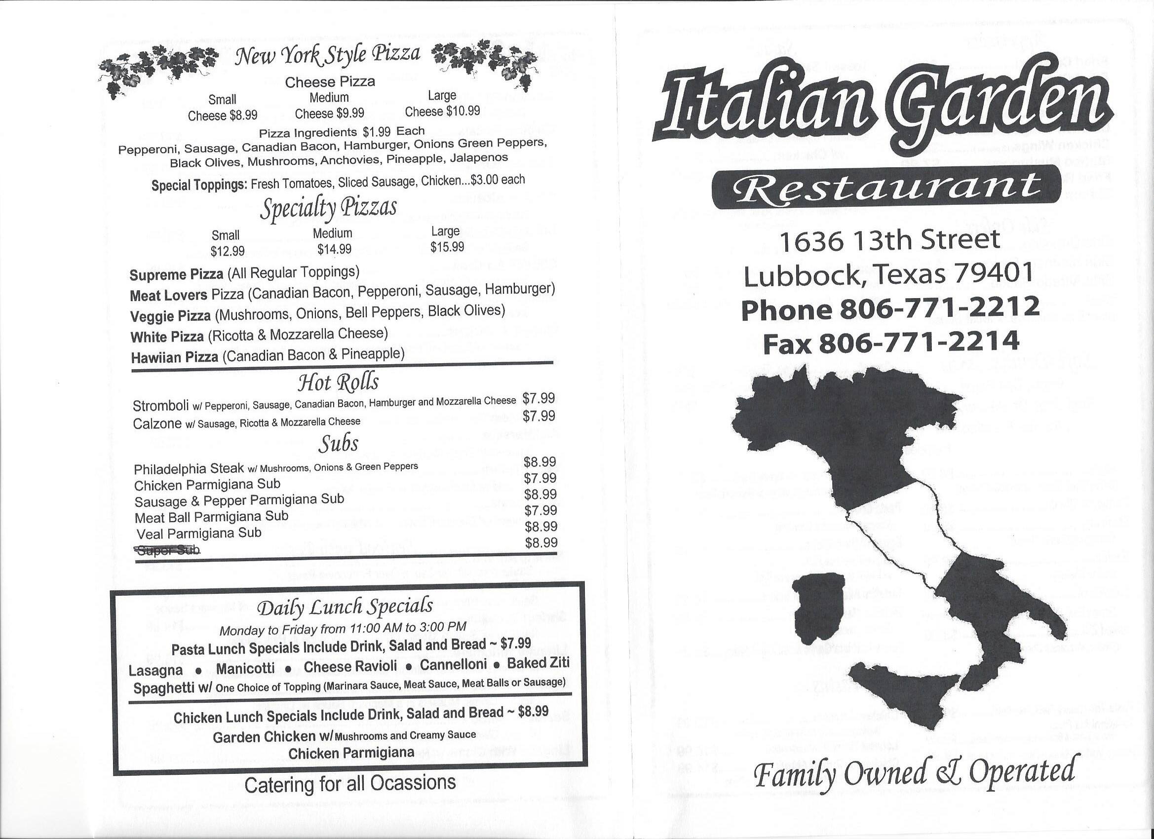 Italian Garden Menu Menu For Italian Garden Lubbock Lubbock