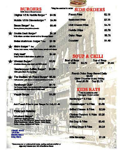 Menu at Huddle Bar & Grill, Almont