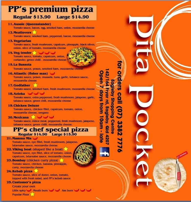Pita Pocket Menu, Menu for Pita Pocket, Beenleigh, Brisbane