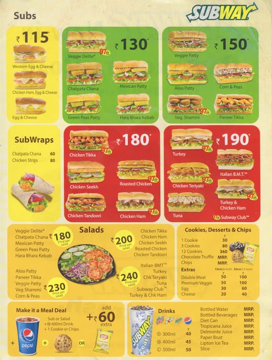 Subway Menu, Menu for Subway, Sahakara Nagar, Bangalore - Zomato