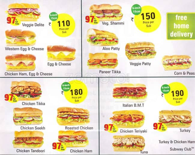 subway menu prices