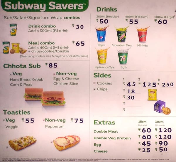 Subway menu