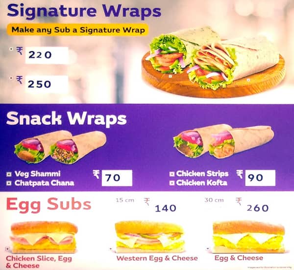 Subway menu