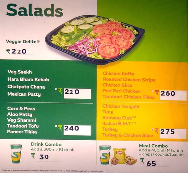 Subway menu