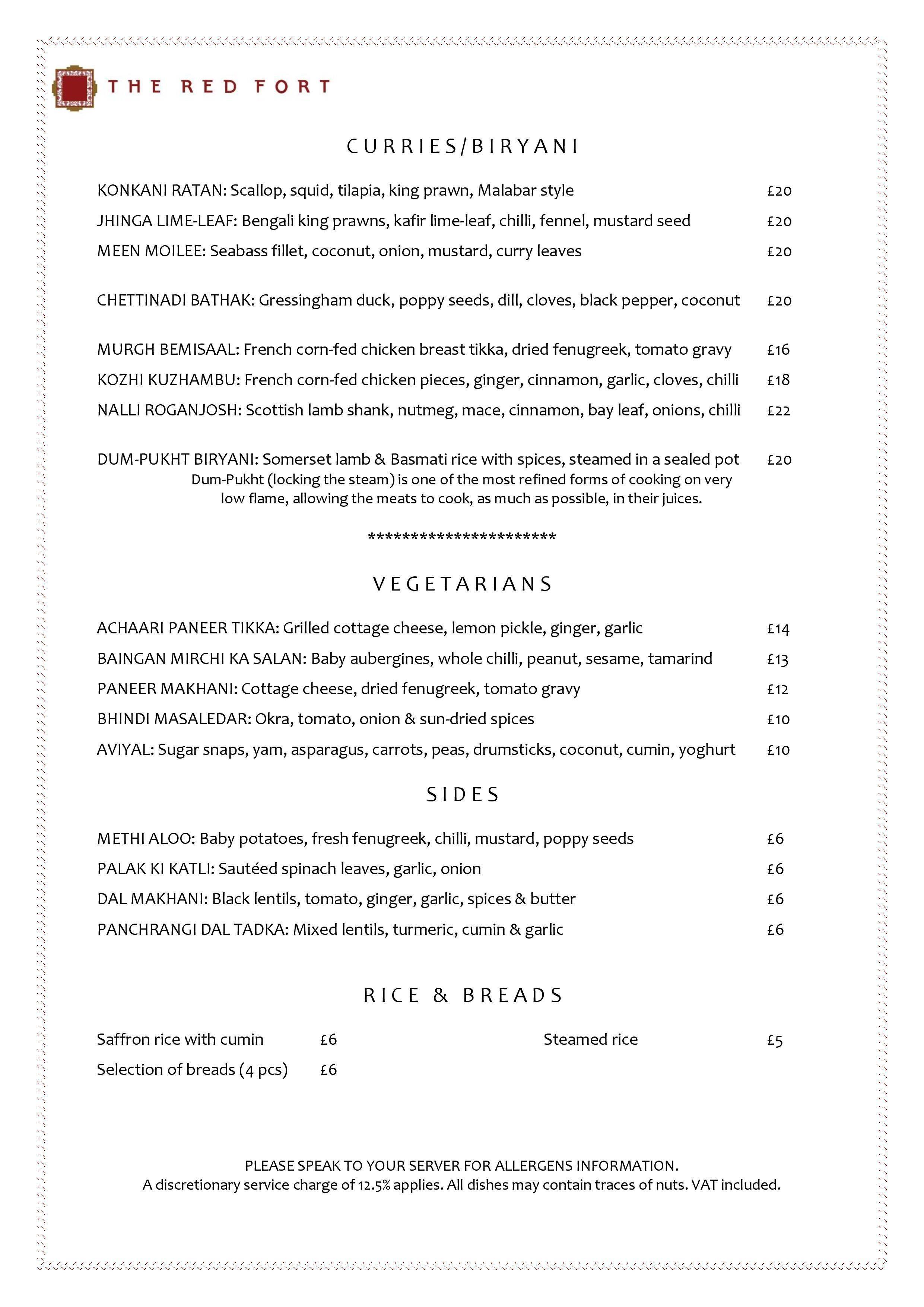 Zenna Bar menu