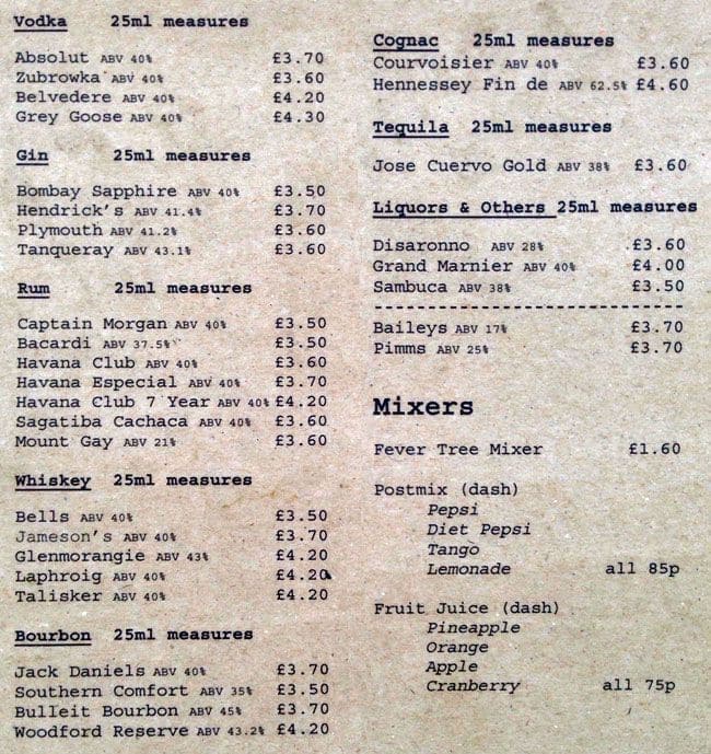 Menu at Hackney Picturehouse cafe, London