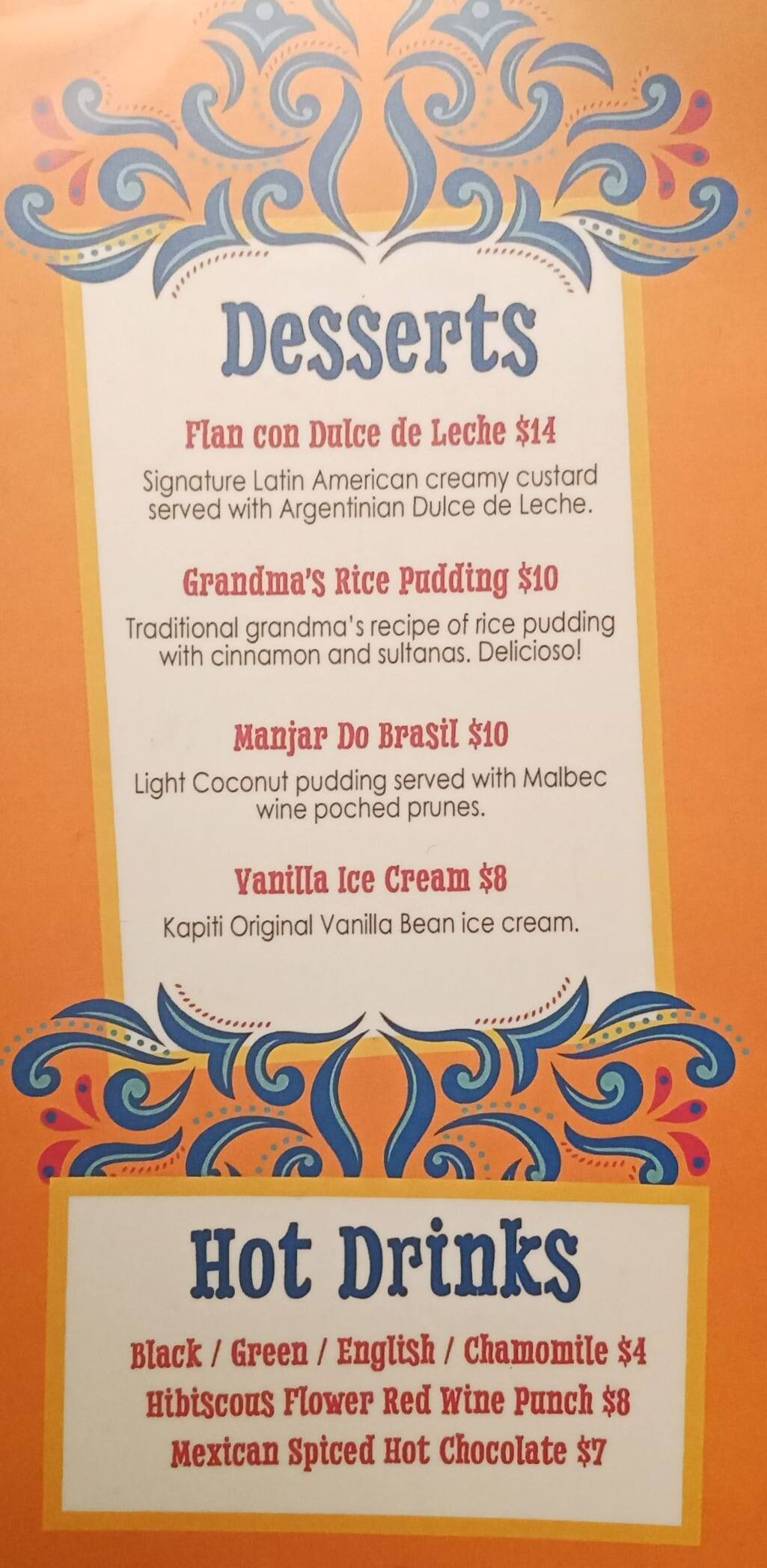 Menu at Ceviche Bar by Besos Latinos, Auckland, Wynyard Quarter H3/132