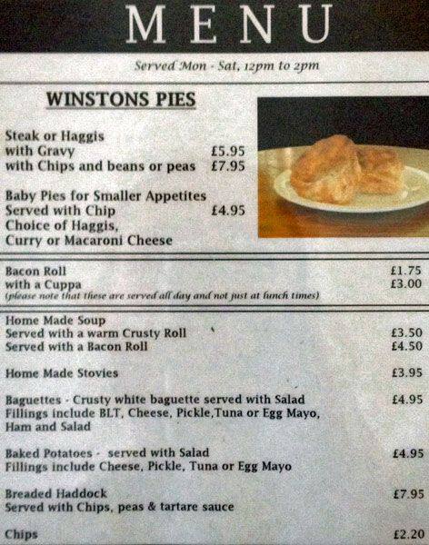 Winstons menu