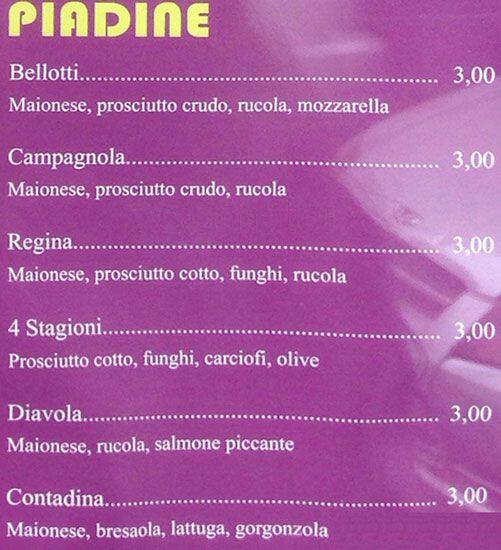 Menu di Bar Trattoria Pasolini 